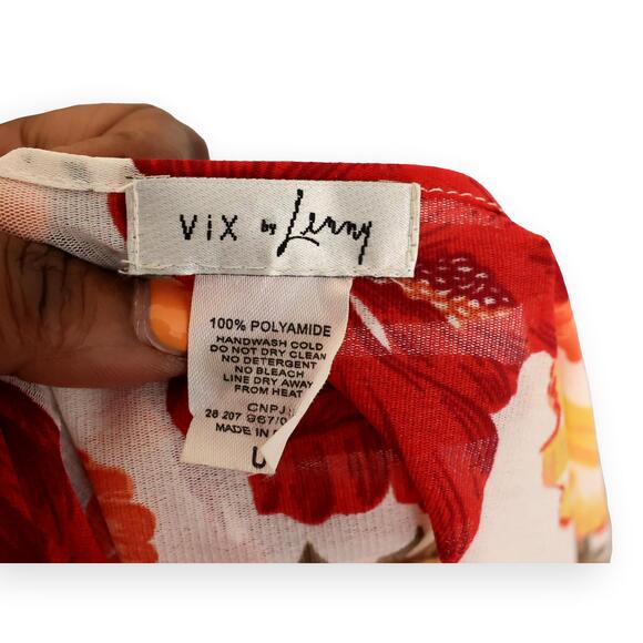 Vix & Lenny Vintage Red Yellow Womens Rectangle Scarf - Picture 4 of 7